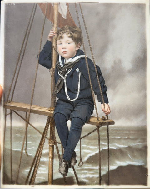 Photoceramic Portrait of a Child in a classic navy sailor suit