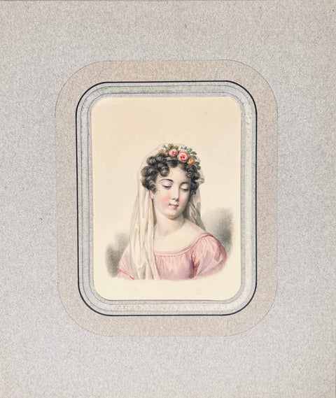 Watercolor portrait 19th Century Actrice as Flora.