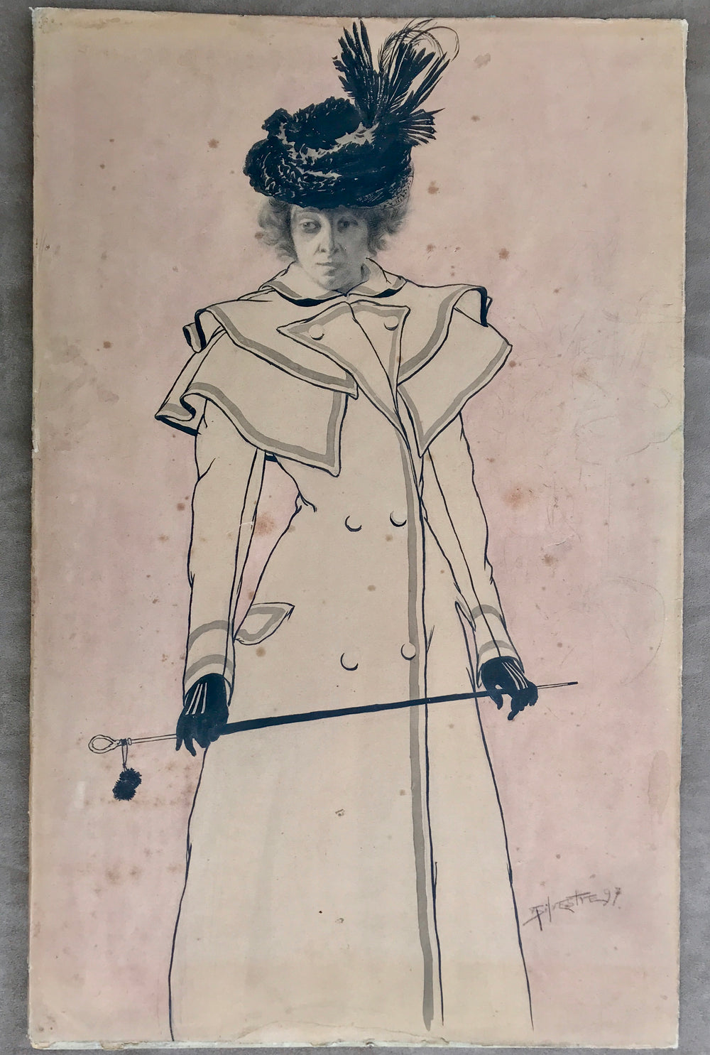 Albert SILVESTRE - Art-Nouveau Drawing of a standing woman