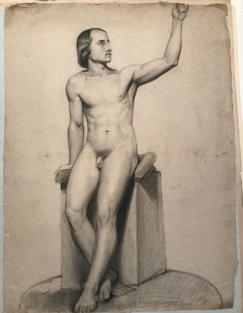 Old Master Drawing male nude academy
