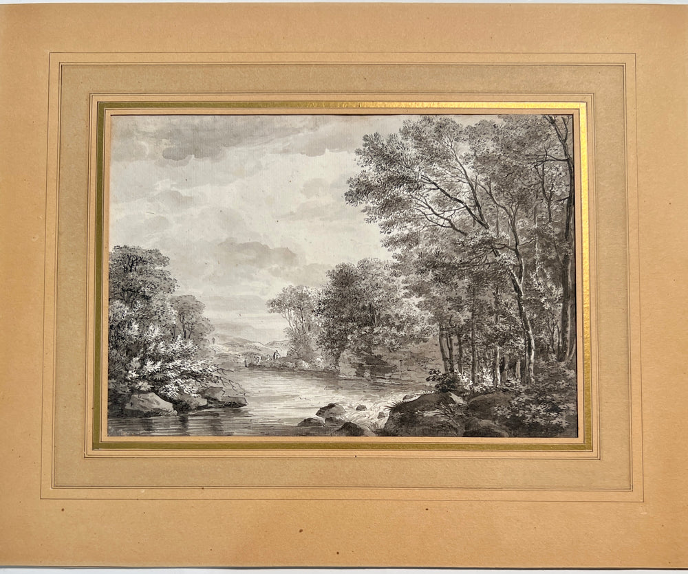 A Wooded River Landscape 18th century Old Master Drawing