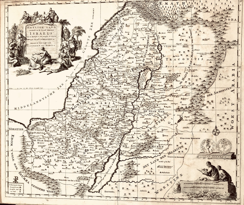 Map of the Holy Land divided into 12 tribes of Israel. 