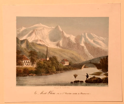 Le Mont Blanc, vu de St Martin (route de Chamouni)  Lith. Briquet fils à Genève