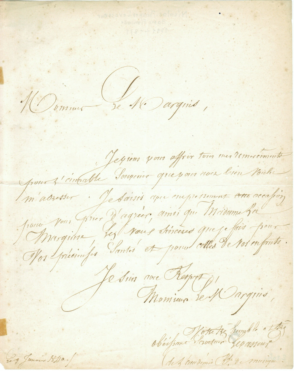 Nicolas-Prosper Levasseur Autograph Letter