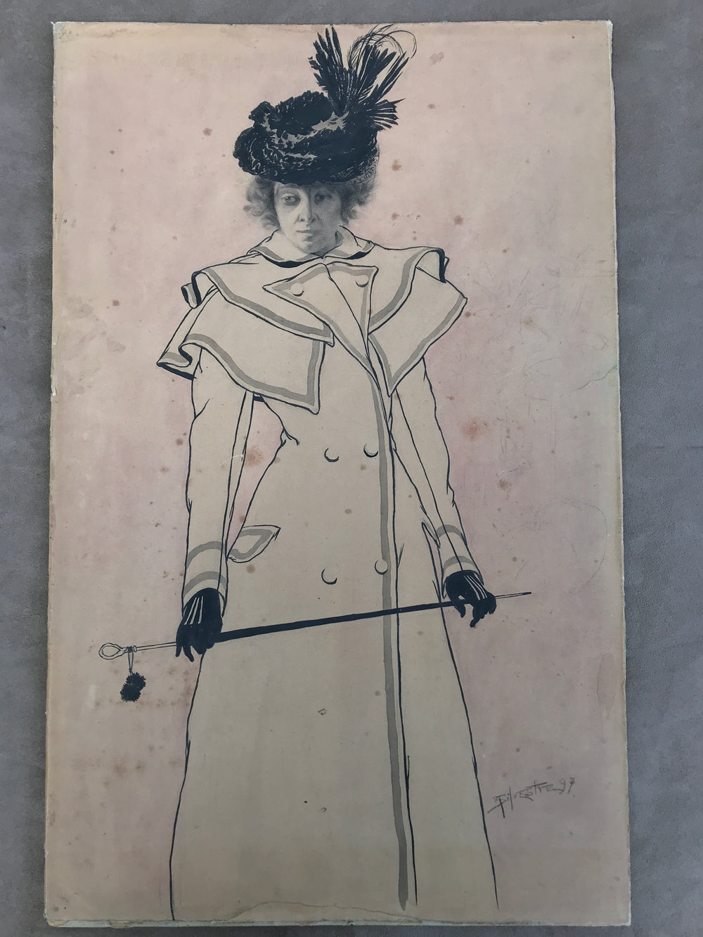 Albert SILVESTRE - Art-Nouveau Drawing of a standing woman