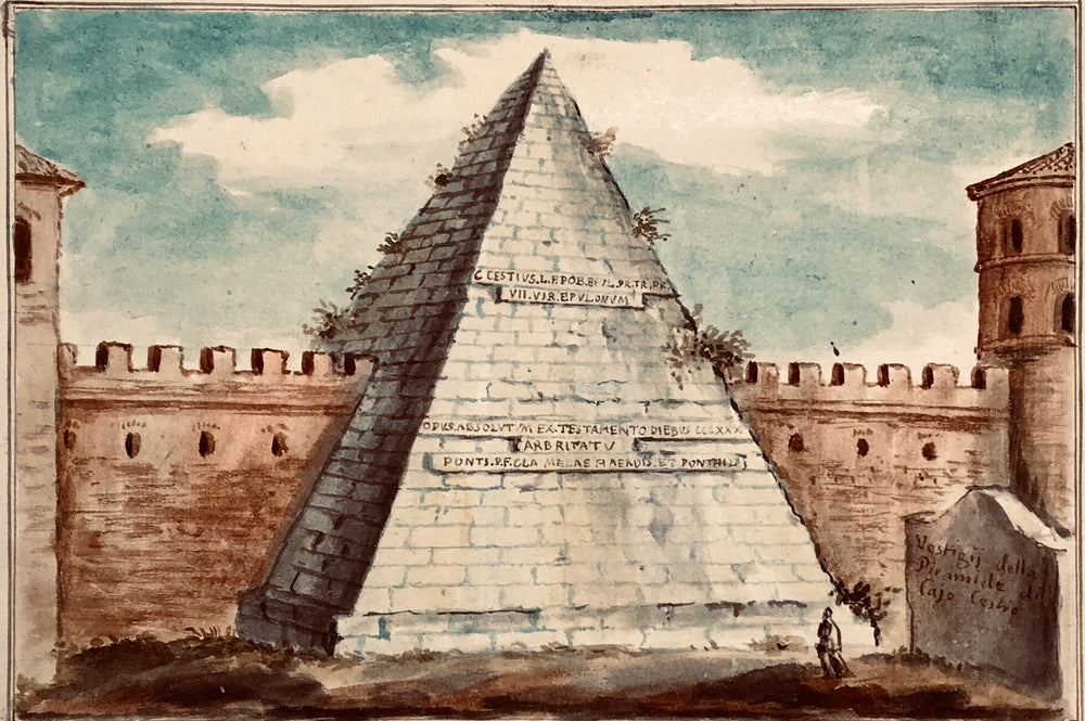 THE PYRAMID OF CESTIUS, ROME. Old Master Drawing 