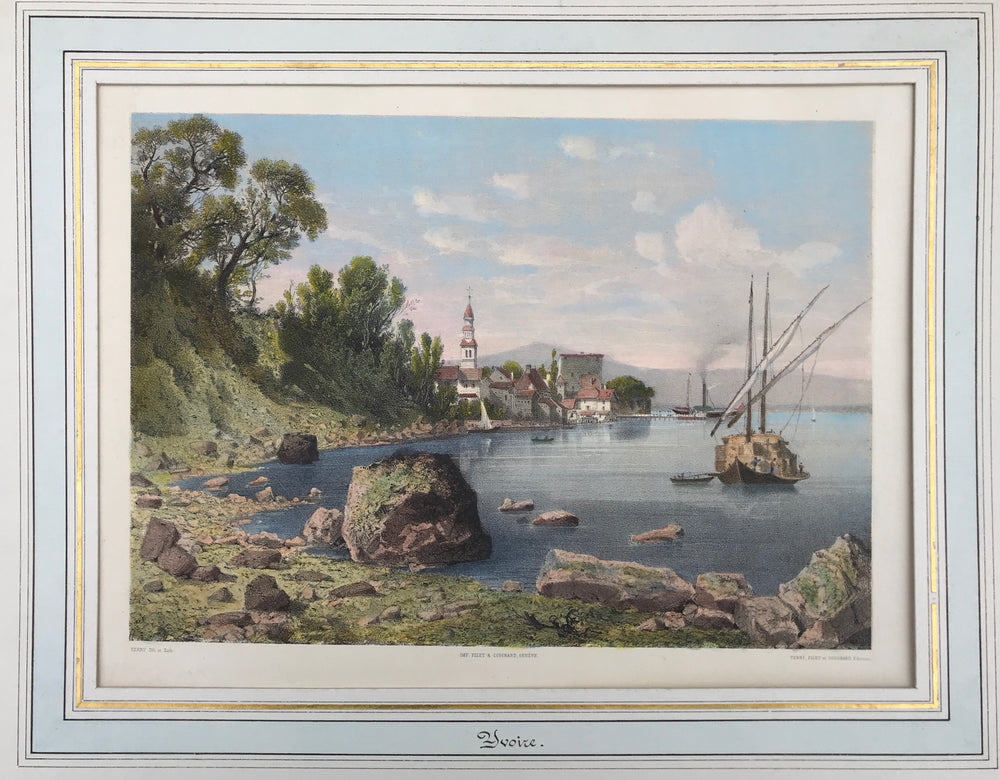 Yvoire - Lac Leman - Hand colored Lithograph