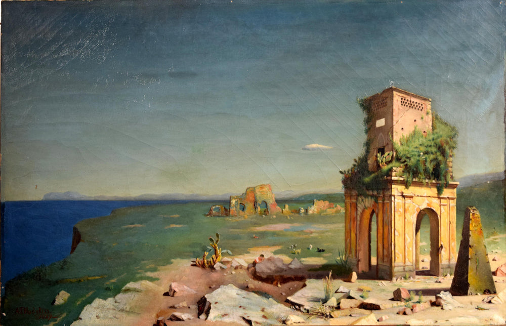 A.T. HODGKISS, Grand Tour Painting, View with Temple Ruins and Pyramid - appleboutique-com